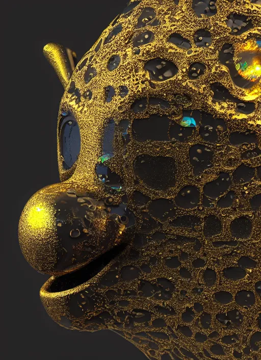 Image similar to mickey mouse head, fractal, broken, wet, mycelium, radiant alien, rococo, baroque, automotive, bio-mechanical, porcelain, iridescent sub surface scattering, octane render