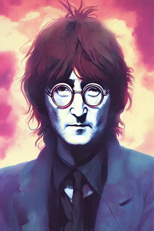 Image similar to john lennon, manga cover art, detailed color portrait, artstation trending, 8 k, greg rutkowski