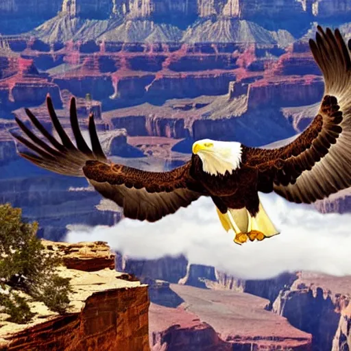 Image similar to eagle flying over the grand canyon in the style of norman rockwell