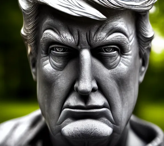 Image similar to award winning 5 5 mm close up portrait photo of trump with a half biomechanical cybernetic face, in a park by luis royo. soft light. sony a 7 r iv