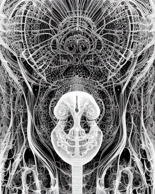 Image similar to mythical dreamy black and white organic bio - mechanical spinal ribbed profile face portrait detail of beautiful intricate monochrome angelic - human - queen - vegetal - cyborg, highly detailed, intricate translucent jellyfish ornate, poetic, translucent microchip ornate, photo - realisitc artistic lithography in the style of hg giger