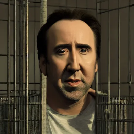 Prompt: hyperrealistic dslr film still of nicolas cage in a cage, stunning 8 k octane comprehensive 3 d render, inspired by istvan sandorfi & greg rutkowski & unreal engine, perfect symmetry, dim volumetric cinematic lighting, extremely hyper - detailed, extremely lifelike attributes & lifelike texture, intricate, masterpiece, artstation, stunning