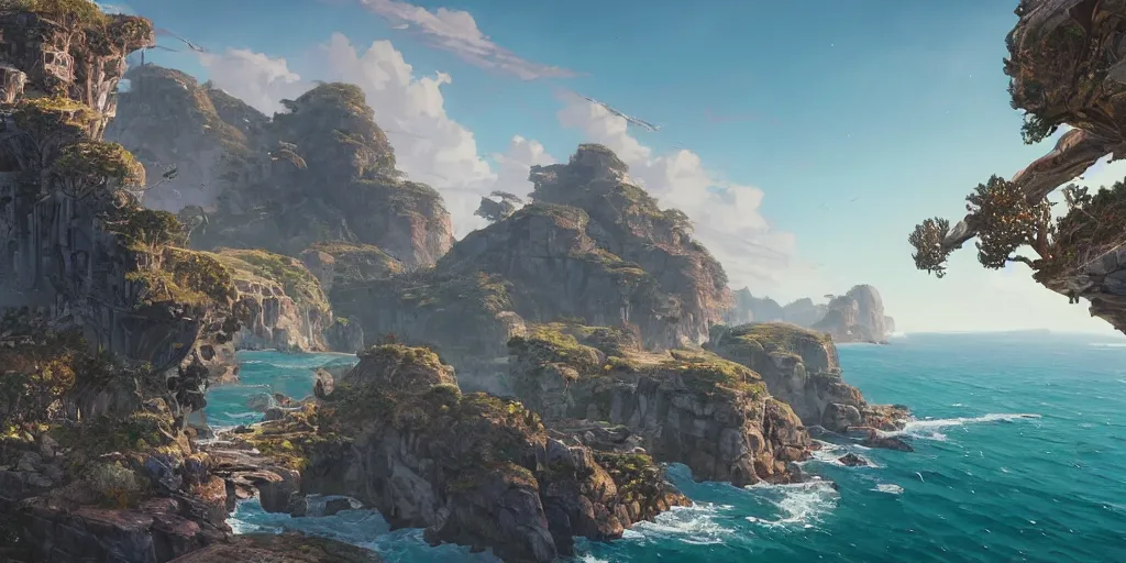 Image similar to highly detailed vanishing - point of a gleaming archipelago made of quartz in gta v, stephen bliss, unreal engine, fantasy art by greg rutkowski, loish, rhads, ferdinand knab, makoto shinkai and lois van baarle, ilya kuvshinov, rossdraws, tom bagshaw, global illumination, radiant light, detailed and intricate environment