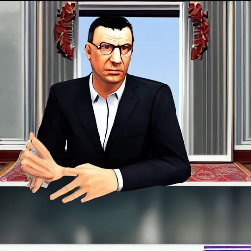 Prompt: Aleksandar Vucic in Gta loading screen style