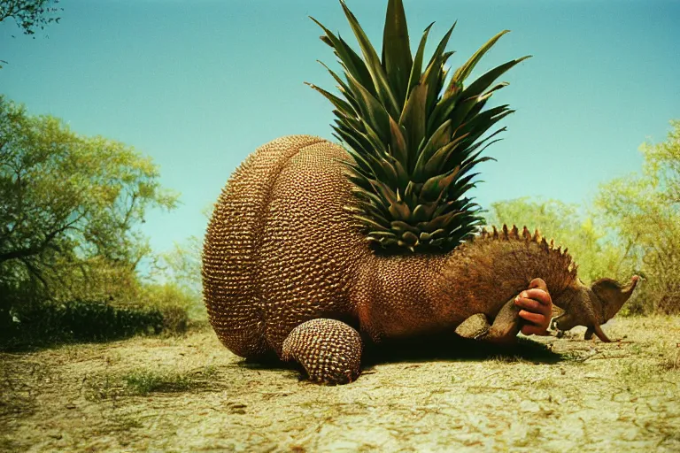 Image similar to a photo of a giant mutant pineapple armadillo in its natural habitat, kodak ektachrome e 1 0 0 photography