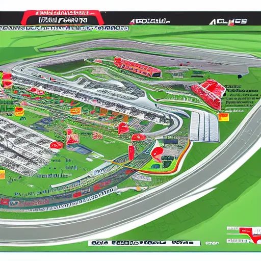 Prompt: a realistic detailed photo of a f 1 race circuit map