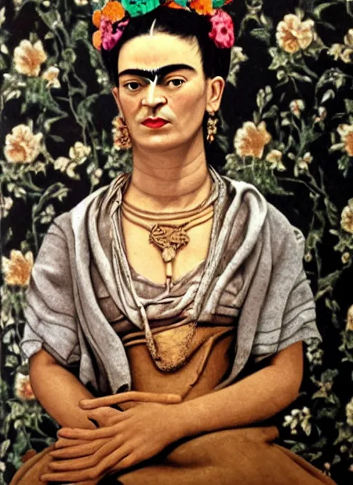 Prompt: Frida Kahlo carved out of marble