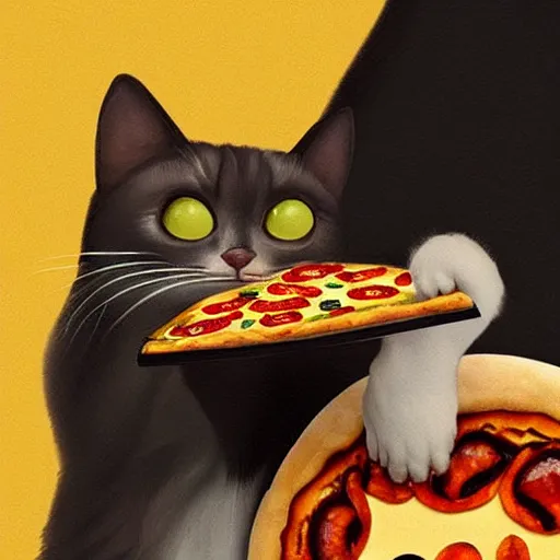 Prompt: “cat holding pizza concept art, artstation, 8k”