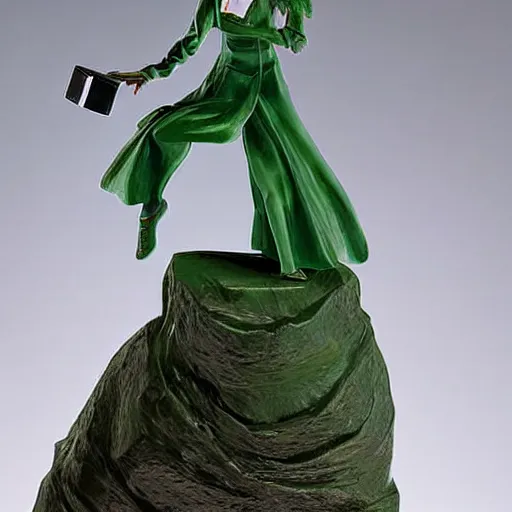 Image similar to A digital art. A rip in spacetime. Did this device in her hand open a portal to another dimension or reality?! Harry Potter, jade sculpture by Dustin Nguyen neat