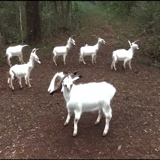 Image similar to trailcam footage of goats conducting a seance