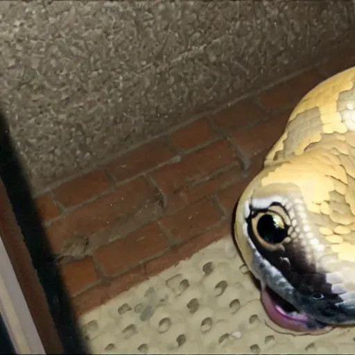 Image similar to ball python inside a house captured by home camera