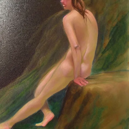 Prompt: life drawing of a water nymph oil colour