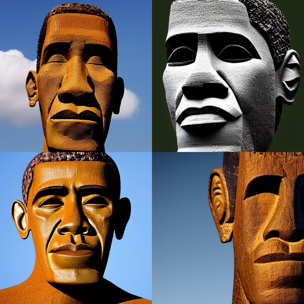 Prompt: Barack Obama as an Easter Island head, 4k, 8k, epic lighting