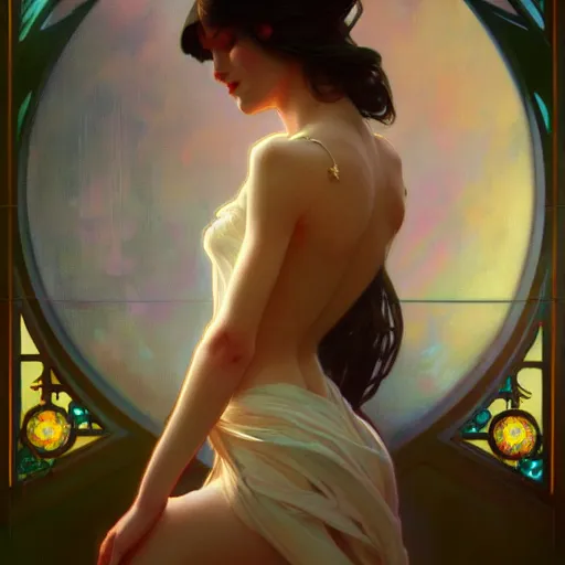 Image similar to a beautiful painting of synthetic love, by Greg rutkowski and artgerm and Alphonse Mucha, octane render, trending on artstation