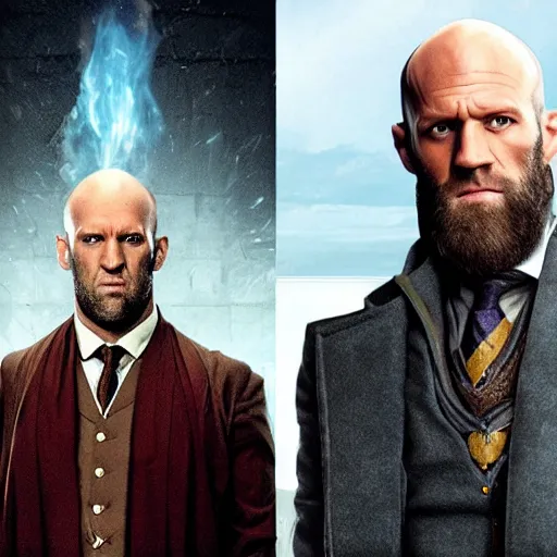 Prompt: dumbledore played by jason statham