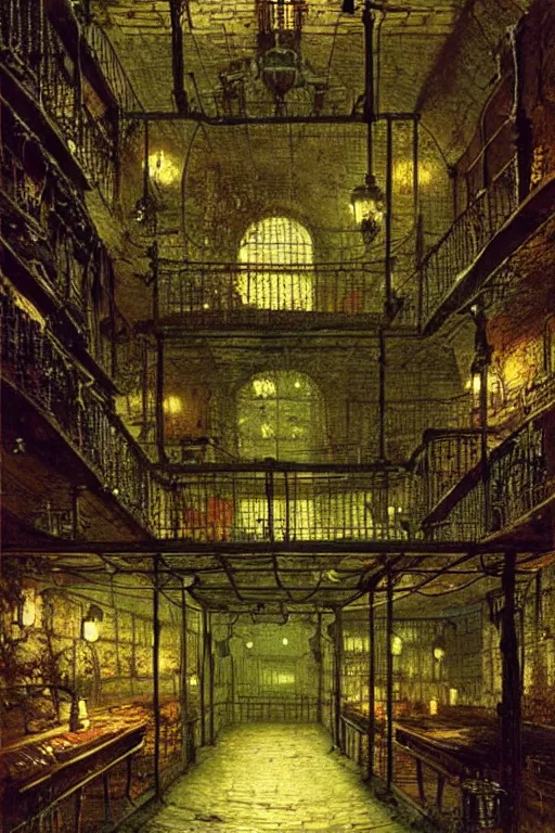 Image similar to beautiful matte steampunk cellar pipe dreams by john atkinson grimshaw