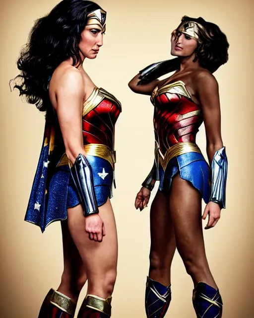 Image similar to Wonder Woman as a Chimpanzee, Makeup and Prosthetics in the Style of Rick Baker, hyperreal and Detailed+Studio lighting+photography in the style of Annie Leibovitz