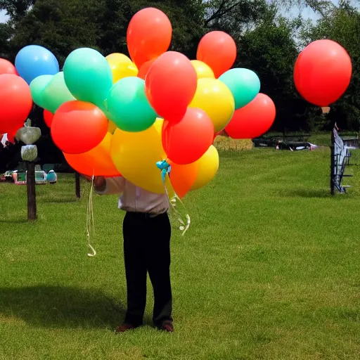 Prompt: a priest holding many balloons