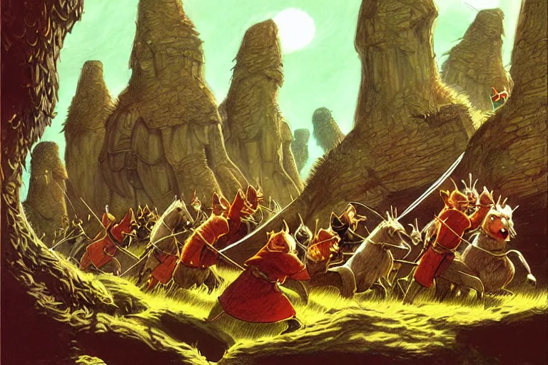 Image similar to an epic scene from redwall by brian jacques, detailed, fantasy concept art