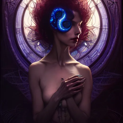 Prompt: extremely psychedelic beautiful cyborg queen of lsd infected by night. intricate, elegant, highly detailed, extremely lifelike photorealistic digital painting, artstation. steichen, gaston bussiere, tom bagshaw, cyberpunk alphonse mucha. elegant minimalism. anatomically correct. sultry. sharp focus. black. surreal lush hallucination