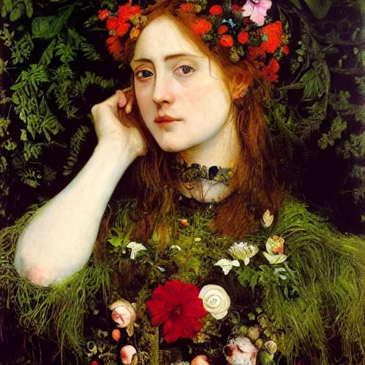 Image similar to Ophelia by John Everett Millais, painted by Arcimboldo, masterpiece