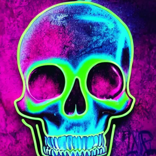 Prompt: neoncore illustration of a human skull covered in dripping neon paint by xsullo and nick sullo