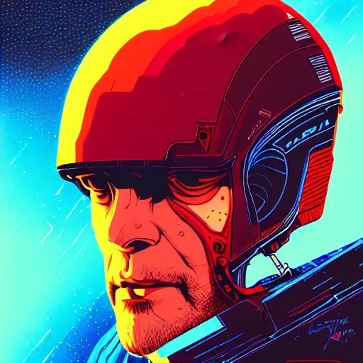 Prompt: close up portrait of a 23rd century Space Pirate by James Jean Dan Mumford Strongstufftom, most wanted, skull helmet, glorious data traveler, Ghost in the shell, Akira, cyberpunk, Blade Runner