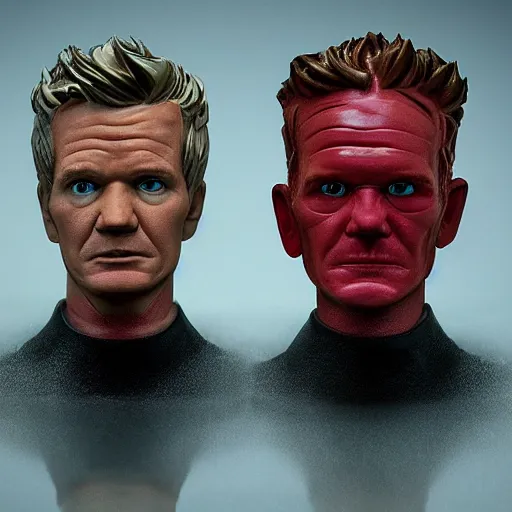 Image similar to gordon ramsay and neil patrick harris, pirates, focused, mugshots, photoshoot, sharp details, face photo, face details sharp, by donato giancola and greg rutkowski and wayne barlow and zdzisław beksinski, eyeballs, product photography, action figure, sofubi, studio lighting, colored gels, colored background,