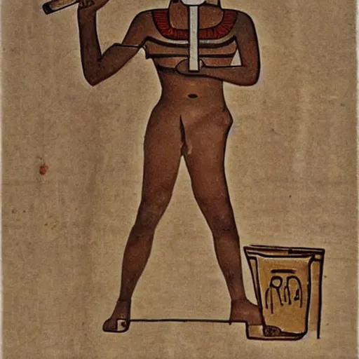 Image similar to Egyptian drawing of a man using a shake weight, ancient, photorealistic