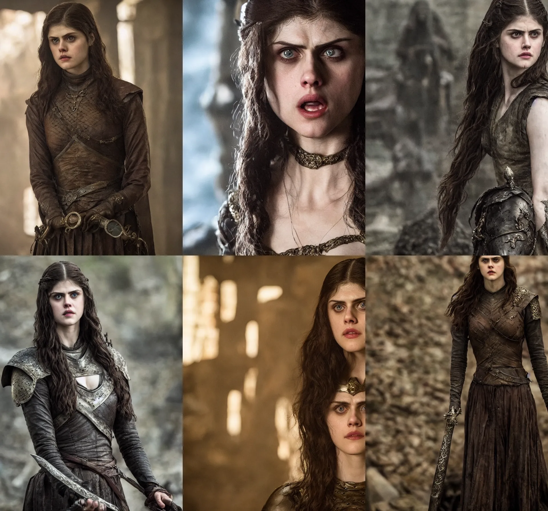 Prompt: Alexandra Daddario as a Game of thrones character, Realistic, 4K, highly detailed, face coherence, cinematic, dramatic lighting