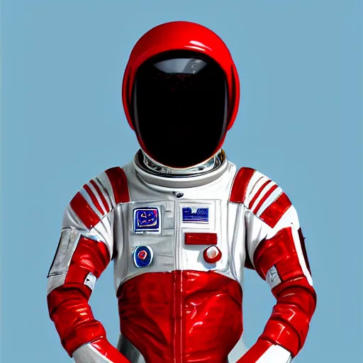 Image similar to a red suit astronaut high detail, with a light blue visor, 4 k, digital painting, trending on artstation