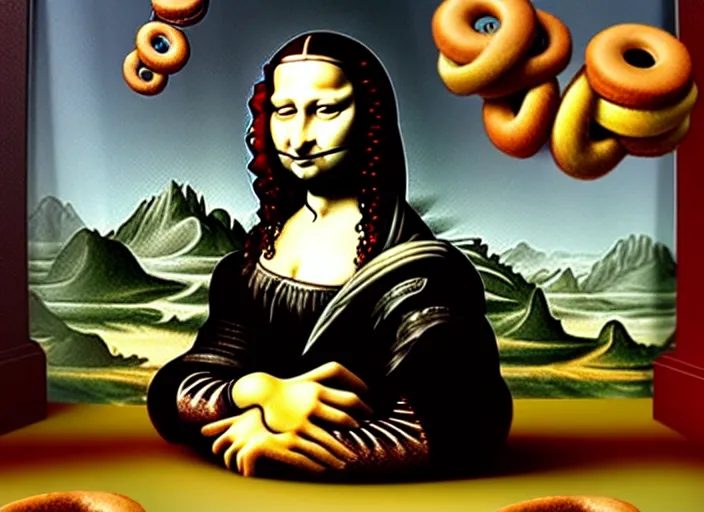 Prompt: monalisa made of donut, lowbrow, matte painting, 3 - d highly detailed, in the style of mark ryden,