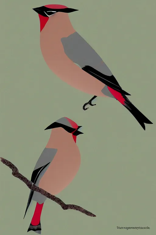 Prompt: ethereal Bohemian Waxwing bird, Bombycilla garrulus , illustration