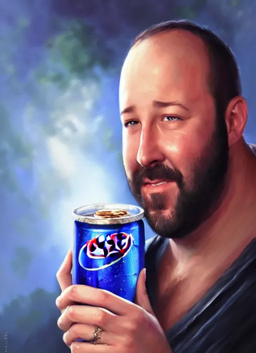 Image similar to a _ fantasy _ style _ portrait _ painting _ of burt kreischer drinking pepsi, rpg dnd oil _ painting _ unreal _ 5 _ daz. _ rpg _ portrait _ extremely _ detailed _ artgerm _ greg _ rutkowski _ greg