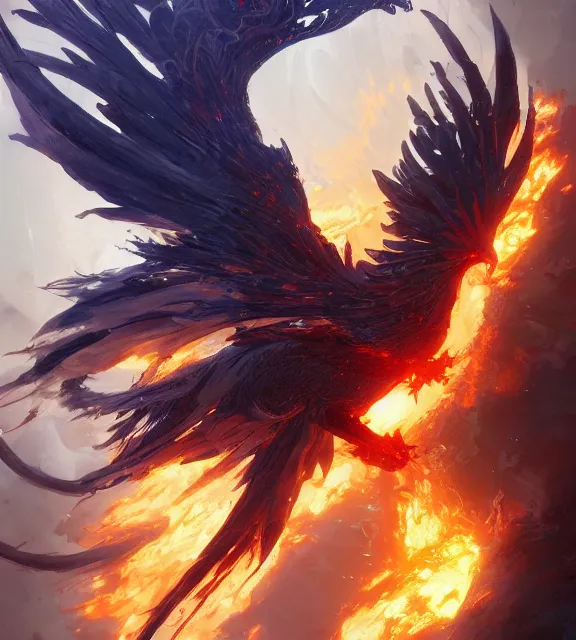 Image similar to a phoenix bathed in flames, by ruan jia and artgerm and range murata and wlop and ross tran and beeple. key art. fantasy illustration. award winning, artstation, intricate details, realistic, hyperdetailed, 8 k resolution.