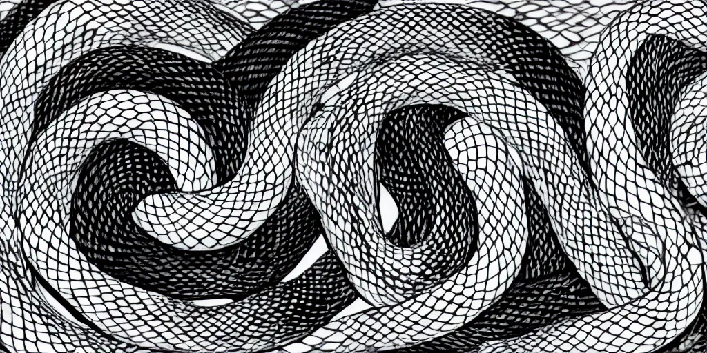 Image similar to realistic scene of snakes as ying yang, white and black, 1 4 5 0, ink, ultra realistic, 8 k