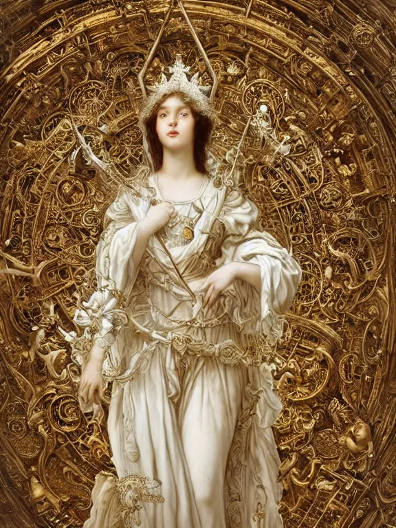 Prompt: a beautiful render of baroque catholic veiled the white queen sculpture with symmetry intricate detailed,by Lawrence Alma-Tadema, peter gric,aaron horkey,Billelis,trending on pinterest,hyperreal,jewelry,gold,intricate,maximalist,golden ratio,cinematic lighting