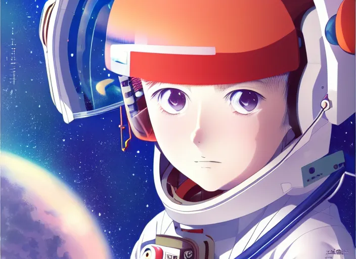 Image similar to anime portrait of a young astronaut girl, Karolis Strautniekas,omoide emanon, tsuruta kenji, murata range,kawaii, kyoto animation, manga, intricate, detailed, studio lighting, gradation,editorial illustration, matte print, Ilya Kuvshinov