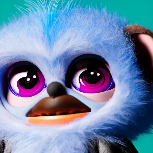 Image similar to Jeff Bezos as a furby toy, studio photo, 4k, 85mm lens, f/3, hdr