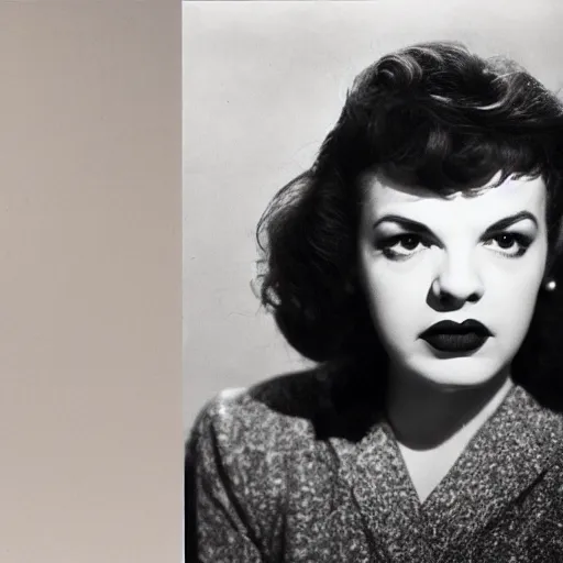 Prompt: photographic portrait of a hybrid of alex meneses and judy garland aged 2 2, with a fringe, 8 k