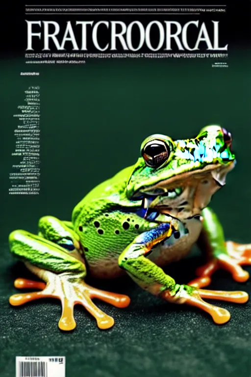 Image similar to extremely beautiful frog, symmetrical, cinematic, elegant, luxury, chrome, real photography, 4 k, ultra hd, national geographic journal cover