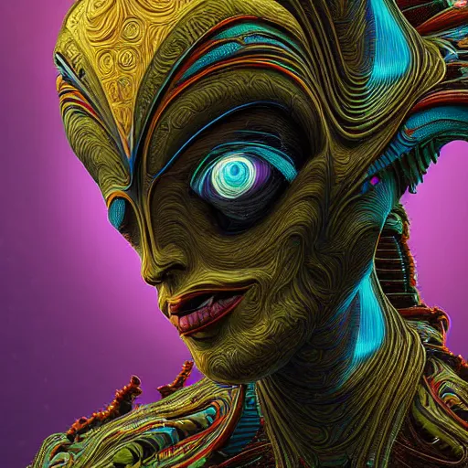 Prompt: Face of a Alien Deity, centered, corals, plume made of geometry, epic proportions, extremly detailed digital painting, sharp focus in the style of android jones, artwork of a futuristic artificial intelligence superstar with frames made of detailed circuits, mystical colors, rim light, beautiful lighting, 8k, stunning scene, raytracing, octane, under water visual distortion, dark tones colors, trending on artstation
