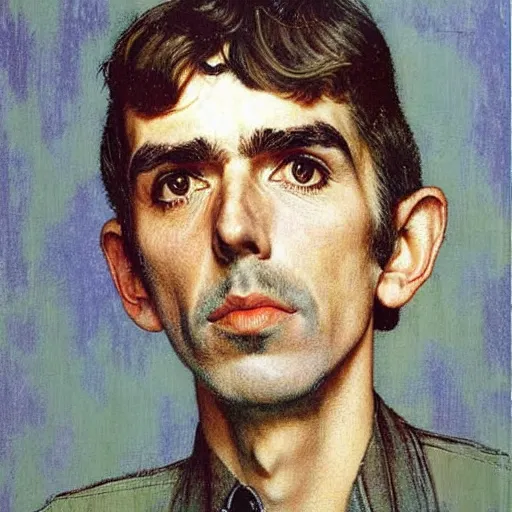Image similar to portrait of George Harrison (1965), by Norman Rockwell