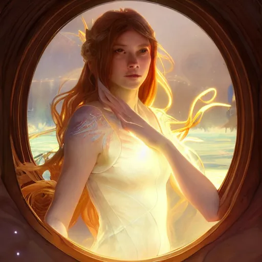 Image similar to aurora, child of light, highly detailed, digital painting, artstation, concept art, smooth, sharp focus, illustration, Unreal Engine 5, 8K, art by artgerm and greg rutkowski and alphonse mucha