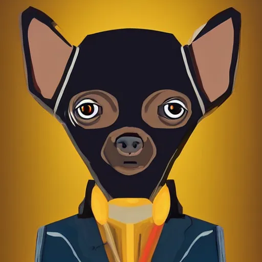 Image similar to professional portrait photo of a humanoid, with robotic parts on his face, honey color chihuahua dog, digital - art woman with a suit super hero, by rebecca sugar, artstation