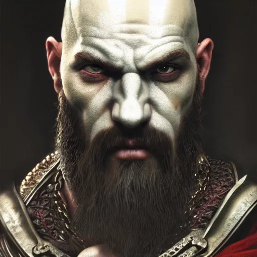 Image similar to portrait of kratos, intricate artwork, concept art, octane render, deviantart, cinematic, key art, hyperrealism, iridescent accents, portrait photograph, nikon 3 5 mm, photograph by greg rutkowski