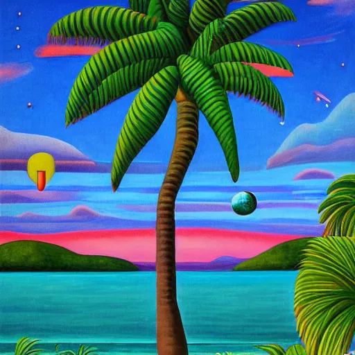 Prompt: a ultradetailed beautiful painting of amazonas beach by tarsila do amaral, major arcana mason sparkles sky, dougherty patrick, trending on artstation, mediterranean, palm trees, light sparkles, major arcana sky, sharp focus, soft light