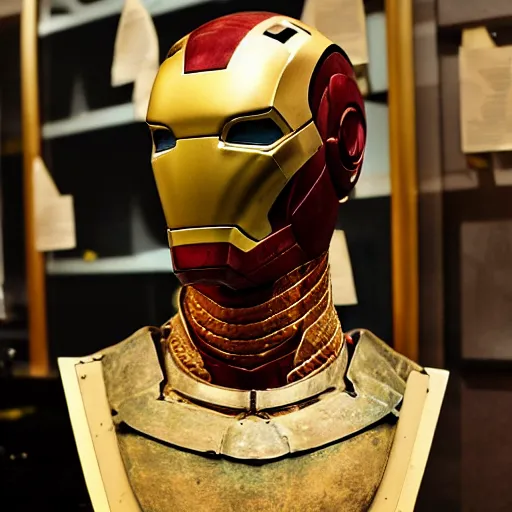 Image similar to roman empire artifacts, iron - man bust armor from 1 5 9 0, hellenistic stylings mixed with roman contemporary soldier design