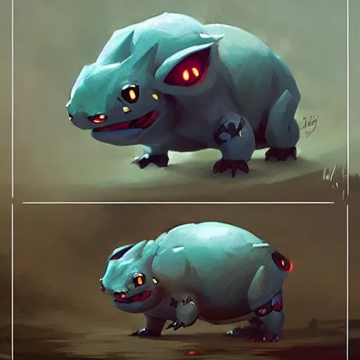 Prompt: Bulbasaur of metal, digital Art, Greg rutkowski, Trending artstation,cinematic