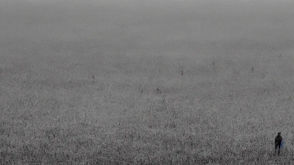 Image similar to crowd skeleton standing in a stomry, foggy wheat field, in the style of andrew wyeth, fine details